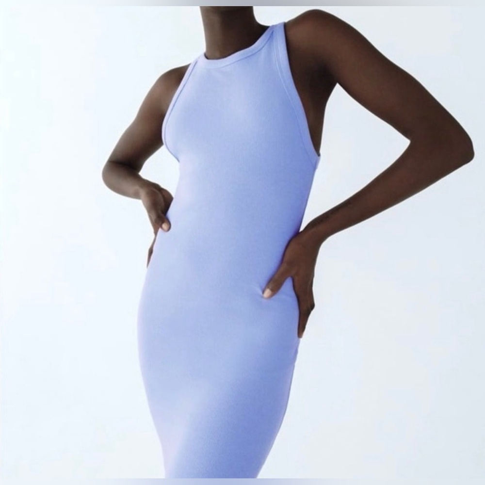 Zara Light Blue Ribbed Midi Dress